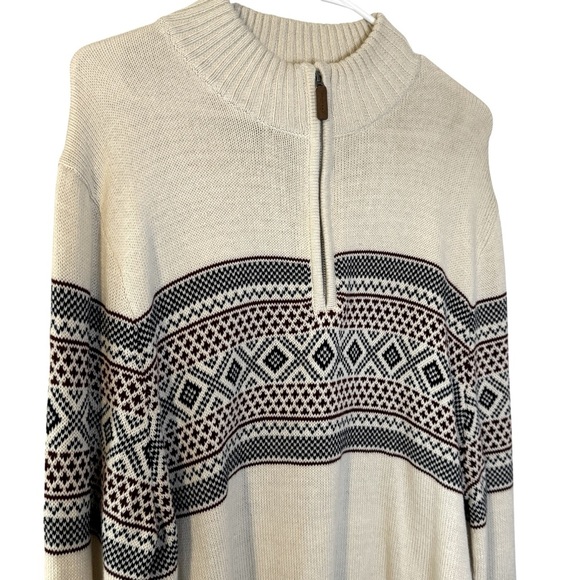 NWT St John’s Bay Fair Isle Mock Neck quarter zip sweater oatmeal Nordic mens xl - Picture 2 of 10